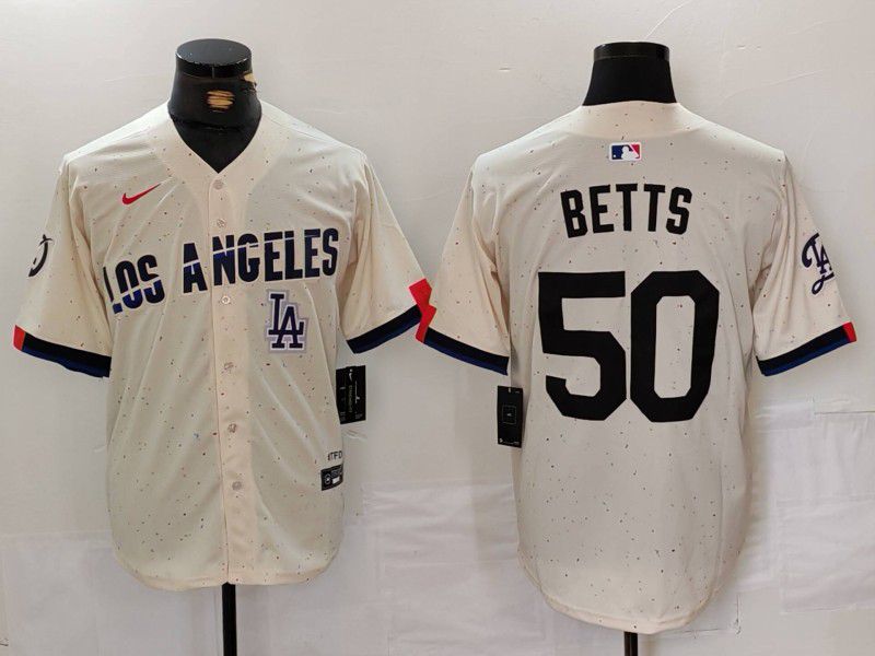 Men Los Angeles Dodgers 50 Betts Cream Fashion Nike Game MLB Jersey style 7013